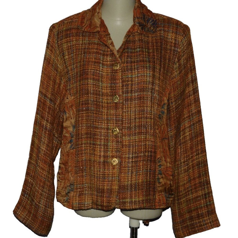 DANIEL K CONTEMPORARY SZ L LARGE KNIT RUSTY ORANGE FLOWER JACKET BLAZER TOP